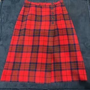 PENDELTON Red Plaid Wool Skirt 12 Ralph Lauren Christmas Holiday Preppy ( FLAW)
